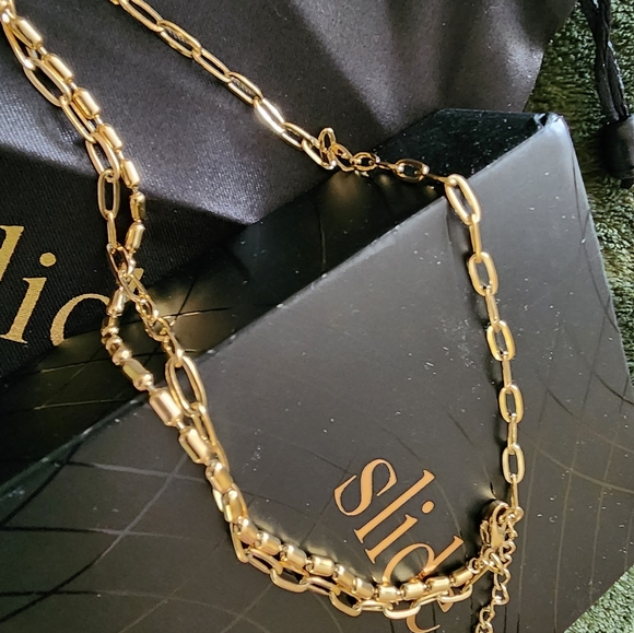 Slide Jewelry Stainless Steel Gold Necklace Multi Chain Design W Disc NIB - Picture 5 of 10